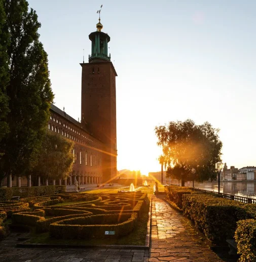 Solnedgång på Kungsholmen vid stadshuset